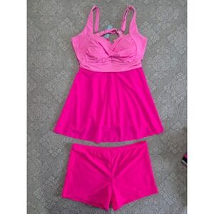 Aqua Eve Womens Plus Size 22W Pink Twist Front Swimdress Two Piece Swimsuit NWT
